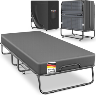 KESSER Gästebett 200x90 cm Klappbett faltbares Reisebett mit Metallrahmen für Erwachsene (Metall Bett inkl. Matratze aus Memory-Schaum, Räder & Schutzhülle) Mobiles Bett belastbar bis 250kg mit abnehmbarem Bezug