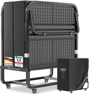 KESSER® Klappbett 200x90cm Gästebett inkl. Matratze aus Memory-Schaum & Rollen | faltbares Reisebett mit Metallrahmen für Erwachsene belastbar bis 250kg | Metallbett mit Schaumstoffmatratze & Cover Anthrazit, Deluxe Plus