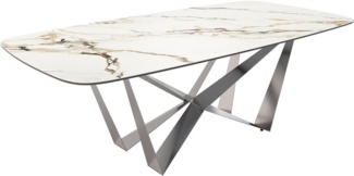 Esstisch Edge Boot 240x120 Keramik Calacatta Luxe Weiß-Gold-Grau Spider Flachstahl Edelstahl