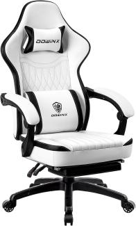 Dowinx Gaming Stuhl mit Frühling Kissen,Racing Gamer Stuhl mit Massage Lendenwirbelstütze, Ergonomischer Gaming Sessel mit Fußstütze Bürostuhl PU Leder Schwarz Weiß