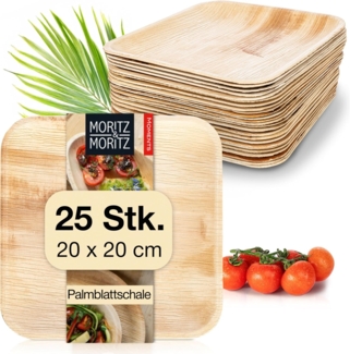 Moritz & Moritz Einweggeschirr-Set 25tlg Palmblatt Geschirr Eckig 20cm (25-tlg), 25 Personen, Palmblatt, Birkenholz, 25x25cm