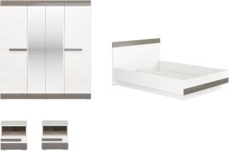 Schlafzimmer-Set "Blanco" komplett 4-teilig Pinie weiß grau MDF