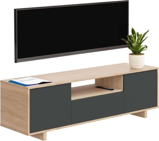 Habitdesign Zaira, TV-Schrank, Wohnzimmermöbel, Finish in kanadischer Eiche und Anthrazit, Maße: 150 cm (B) x 46 cm (H) x 41 cm (T)