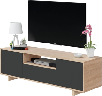 Habitdesign Zaira, TV-Schrank, Wohnzimmermöbel, Finish in kanadischer Eiche und Anthrazit, Maße: 150 cm (B) x 46 cm (H) x 41 cm (T)
