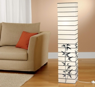 TRANGO LED Stehlampe, 1212L Design Standleuchte *JAPAN* Reispapierlampe *HANDMADE* in Weiß mit Deko-Stäben & Bambus Motiv I inkl. 2x E14 LED Leuchtmittel, Form: eckig I Höhe: ca. 125cm I Wohnraumlampe I Stehleuchte