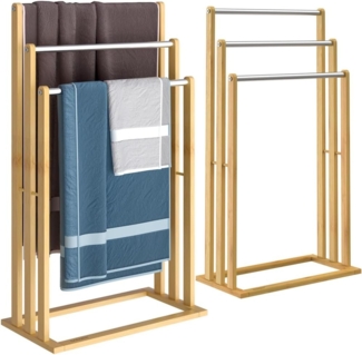 Casaria Handtuchständer, Stehend 2er Set Holz Handtuchhalter Ohne Bohren 3 Stangen Edelstahl