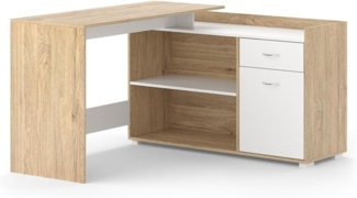 Vicco Schreibtisch Noira, Weiß/Sonoma, 135 x 77 cm mit Schublade