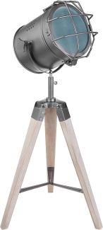 Stehlampe aus Metall - Stativbeine aus Holz - Industrial Design - 65 cm hoch - Grau