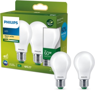 Philips Classic ultraeffiziente E27 LED Lampe, 60W, matt, warmweiß, Doppelpack