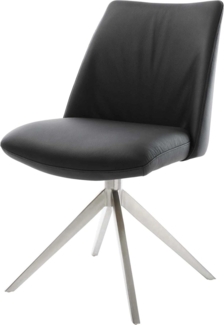 Drehstuhl Elso-Flex Echt-Leder Schwarz Kreuzgestell breit Edelstahl 360° drehbar Wippfunktion Taschenfederkern