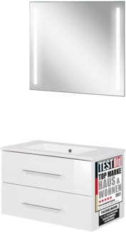 FACKELMANN B.PERFEKT Waschtisch Set mit Spiegel 82 cm breit, Weiß, Waschbecken Keramik Weiß