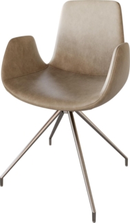 Esszimmerstuhl Ilia-Flex mit Armlehnen Mikrofaser Beige Vintage Kreuzgestell konisch Edelstahl