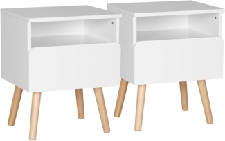 WOLTU® Nachttisch 2er Set Nachtkommode Nachtschrank Beistelltisch Sofatisch, mit Schublade und Offenem Fach, mit Beinen, Holz, Weiß, 40 x 33,5 x 50 cm(BxTxH), TSR58ws-2
