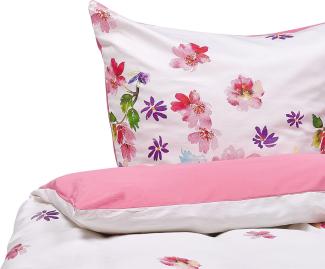 Bettwäsche-Set Blumenmuster LARYNHILL 155x220 cm Baumwoll-Satin Rosa