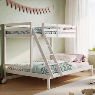 Kids Collective Hochbett 90x200 Etagenbett, EN 747-Zertifizierung und platzsparendem Design (mit sicherem Aufstieg und großem Bett unten (140x200 cm) Stockbett 206 x 147 x 145 cm, Weiß