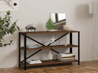 Hanah Home Industrial Bookshelf, Walnut Color, 103 x 60 x 29.5 cm | 100% Melamine Coated Particle Board, 18 mm Thick, Sturdy Metal Frame | Stylish Storage Solution