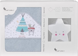 Interbaby ES1202-31 Baby Kapuzenbadetuch TIPI OSO grau mit Nachtlicht Stern, grau