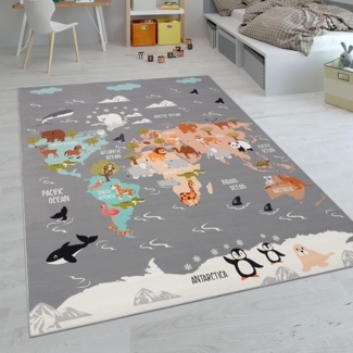 Paco Home Kinderteppich Teppich Kinderzimmer Spielteppich Junge Mädchen Modern rutschfest, Grösse:100x200 cm, Farbe:Grau 3