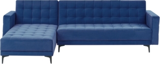 4-Sitzer Ecksofa Samtstoff blau schwarz rechtsseitig mit Schlaffunktion ABERDEEN