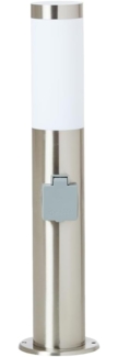 Brilliant Leuchten No. 43693-82 Aussensockelleuchte Chorus m. Steckdose E27 IP44 edelstahl