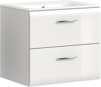 xonox. home – Waschtisch Ice 60 x 55 x 46 cm inkl. Waschbecken in Korpus weiß Nachbildung und Front weiß Hochglanz – Waschplatz in Weiß – platzsparend & schick