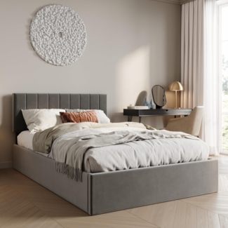 Home Collective Polsterbett mit Stauraum und Lattenrost Doppelbett Gepolstertes Bett, hydraulischer Bettkasten Kopfteil verstellbar 140x200 samt dunkelgrau