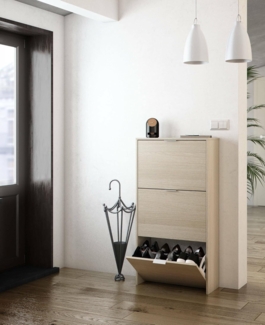 Dmora - Escondido Schuhregal, Schuhschrank mit 3 Falttüren, Schrank mit doppelter Kapazität für bis zu 18 Paar Schuhe, 60x22h113 cm, Eiche