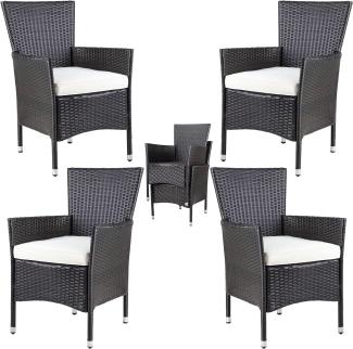 Casaria Gartenstuhl, Polyrattan 4er Set Stapelbar 7cm Auflagen 160kg Belastbarkeit