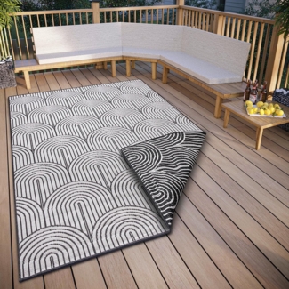 Hanse Home Pangli Outdoor Teppich Wetterfest – Wendeteppich Skandinavischer Boho Style Wasserfest Einfarbig Geometrisch 3D-Effekt für Garten, Balkon, Terrasse, Wohnzimmer – Schwarz, 120x170 cm