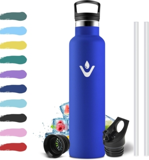 Thermosflasche 1L, Auslaufsicher Isolierflasche Kohlensäure Geeignet, Wasserflasche mit Strohhalm, BPA-Frei, Doppelwandige Vakuumisolierte, Sportflasche für Sprudel, Fahrrad, Reisen, Yoga, Laufen