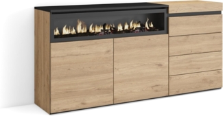 Skraut Home | Sideboard, Kommode | Aufbewahrungsschrank | 157 x 75 x 35 cm | Für Schlafzimmer, Zimmer | Elektrokamin. | Kommode mit Schubladen | Moderner Stil | Eiche