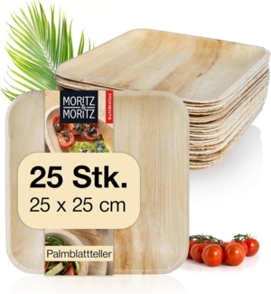 Moritz & Moritz Einweggeschirr-Set 25tlg Palmblatt Teller Eckig 25x25 cm (25-tlg), 25 Personen, Palmblatt, Birkenholz, 25x25 cm