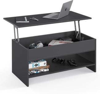 KOMTO Couchtisch Höhenverstellbar Wohnzimmertisch mit Stauraum Aufklappbar Sofatisch (Kaffeetisch Stubentisch, Spanplatte, Coffee Table Tokyo 98,4 x 50,4 x 48 cm)