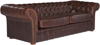 Vente-unique - Chesterfield Ledersofa 3-Sitzer - Vintage Leder - Braun - CLOTAIRE
