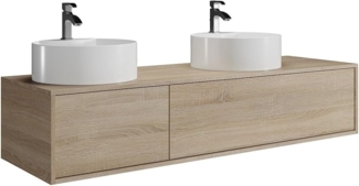 Vente-unique - Waschbeckenunterschrank hängend Natur Hell - Doppelwaschbecken rund - 150 cm - ISAURE II
