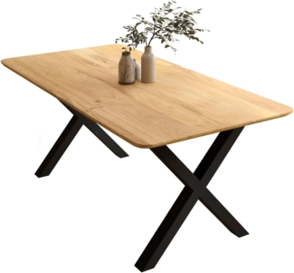 Liadomo Esstisch Gubio, Tischplatte mit Schweizer Kante, aus massivem Holz mit Metallgestell