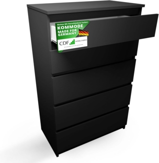 CDF Kommode Malwa M5 | Farbe: Schwarz | Schrank für Dokumente, Kleinigkeiten | Ideal für Wohnzimmer, Schlafzimmer, Kinderzimmer, Jugendzimmer und Büro | 5 geräumige Schubladen
