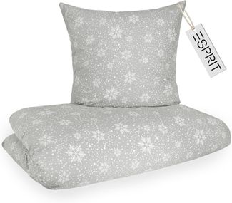 Esprit Bettwäsche FLANELL Winter Bettwäsche, Baumwolle, 1 teilig, 155 x 220 cm in Hellgrau