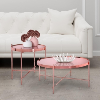 Couchtisch 2er Set Kupfer aus Metall und Glas WOMO-Design