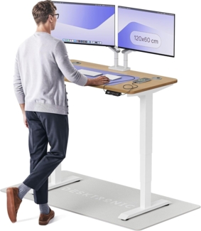 Desktronic Höhenverstellbarer Schreibtisch aus massivem Eichenholz (120x60 cm) – Elektrisch höhenverstellbar mit flüsterleisem Dual-Motor & Touchscreen – Hohe Tragfähigkeit – Stehtisch HomePro