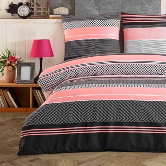 Buymax Bettwäsche Zigo, Renforcé, 4 teilig, Bettbezug-Set 155x220 cm 100% Baumwolle mit Reißverschluss, Streifen