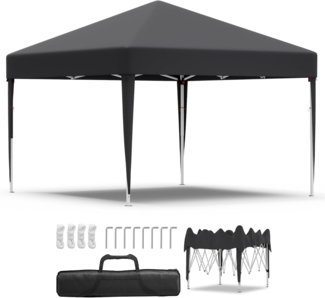 JUMMICO Pavillon 2x2 Höhenverstellbar Stabil Wasserdicht,Faltpavillon UV-Schutz 50+,Pavillion Gartenpavillon für Markt, Garten, Events, Faltzelt Grau