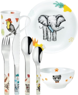 PURESIGNS Kindergeschirr-Set NATURA (7-tlg), 1 Personen, Edelstahl 18/10, Porzellan, Plastikfreier Essgenuss für die Kleinen