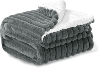 BEDELITE Kuscheldecke Flauschig Decke 150x200 - Dicke XL Sherpa Decken Grau für Couch, warme Cord Kuscheldecken weiche Fleecedecke Wohndecke als Couch Überwurf für Wohnzimmer