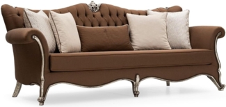 Casa Padrino Luxus Barock Wohnzimmer Sofa Braun / Antik Silber - Handgefertigtes Barockstil Sofa mit dekorativen Kissen - Luxus Wohnzimmer Möbel im Barockstil - Barock Möbel - Edel & Prunkvoll
