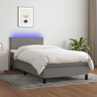 vidaXL Boxspringbett mit Matratze & LED Dunkelgrau 90x200 cm Stoff 3132966