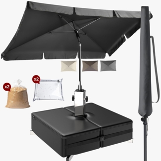 4smile Sonnenschutz Balkon Set 3-teilig, Anthrazit - Sonnenschirm rechteckig 200x125 cm + Sonnenschirmständer + Schirmhülle - Sonnenschirm Balkon mit Ständer, Balkonschirm knickbar höhenverstellbar