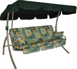 Angerer Freizeitmöbel GmbH Hollywoodschaukel Trend - Gartenschaukel Made in Germany - Schaukel zum Sitzen, Liegen und Entspannen - inklusive Bett-Funktion - einfache Montage (Grün-Orange geblümt)