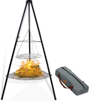 CCLIFE Grillschale Schwenkgrill Grillrost Holzkohlegrill Dreibein Feuertopf Camping, Eisen, speichert die Hitze gleichmäßig und über einen langen Zeitraum.