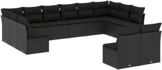 vidaXL 12-tlg. Garten-Sofagarnitur mit Kissen Schwarz Poly Rattan 3218365